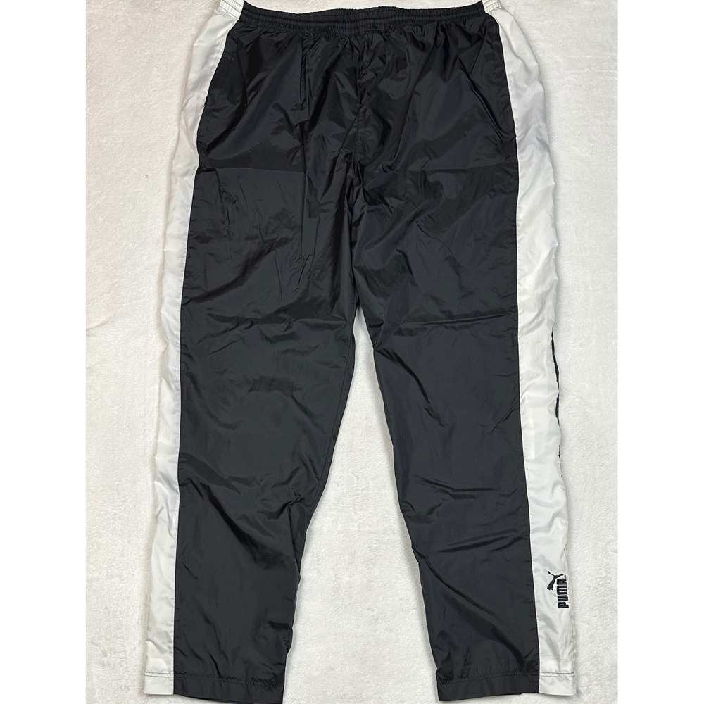 Puma Men XXL Vintage Windbreaker Track Pants Black White Ankle Zip Nylon Joggers
